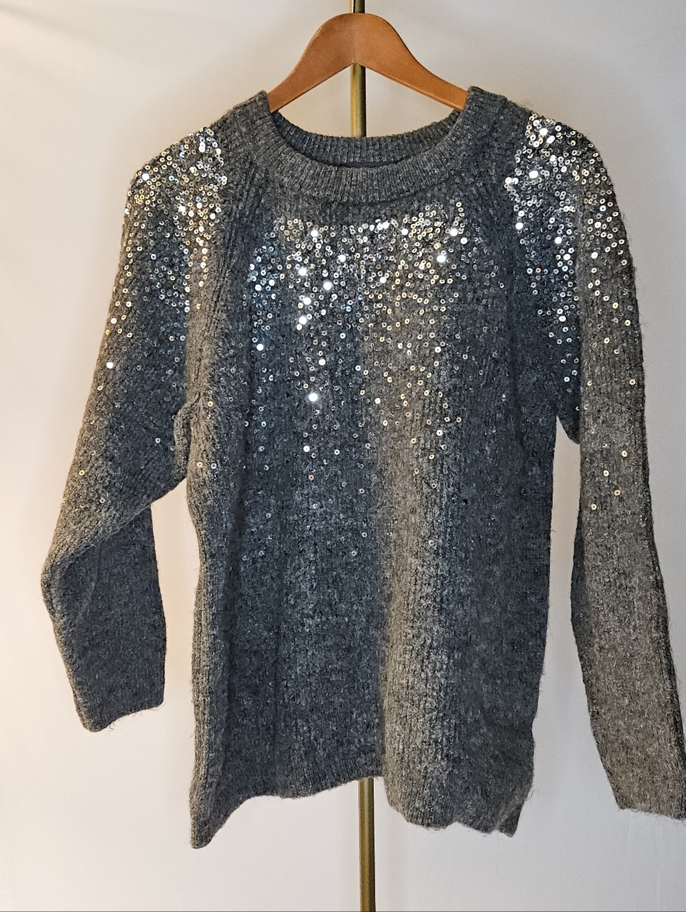 M&S Collection Sequin Embellished Knit Crewneck Raglan Sweater